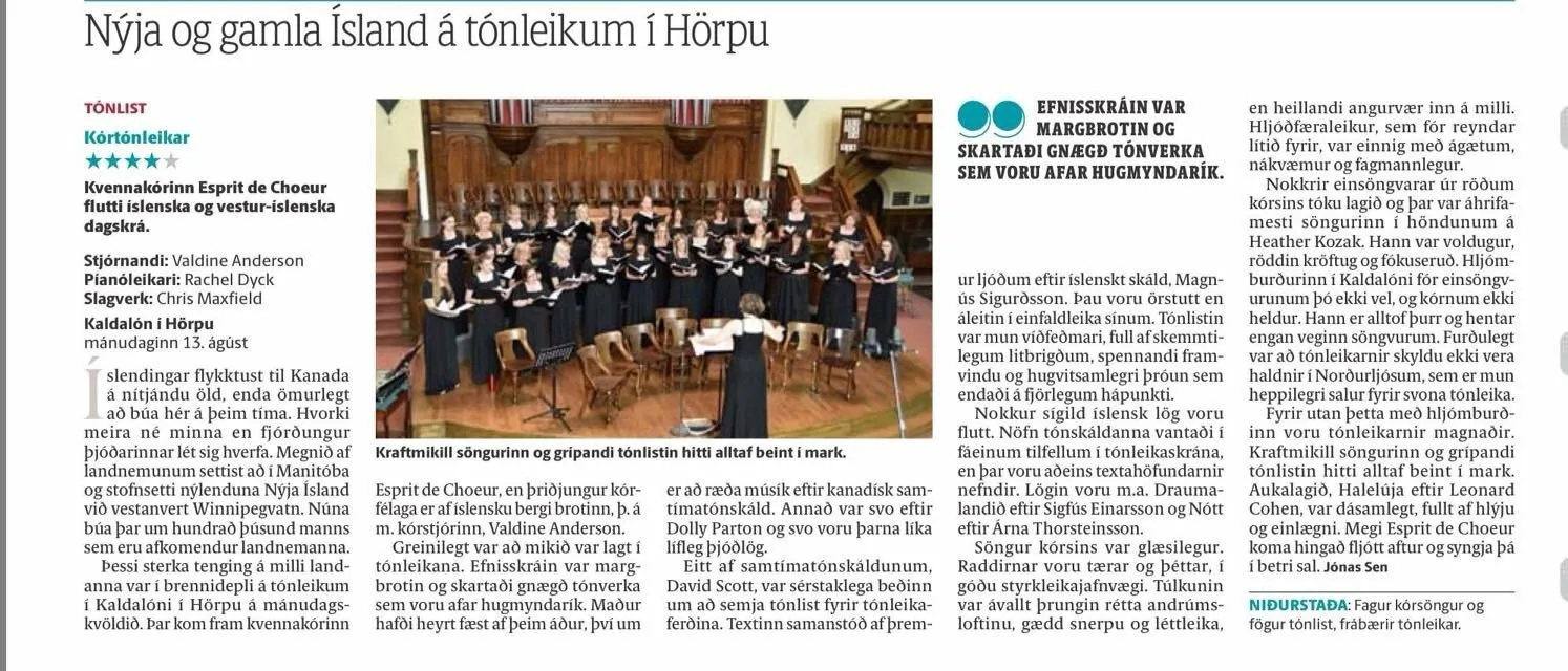 Review in Morgundbladid, Reykjavik Newspaper.